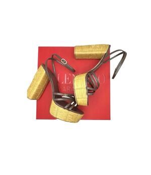 Valentino Garavani Raflower Brown Cacao Tobacco Espadrille Sandals EU 40